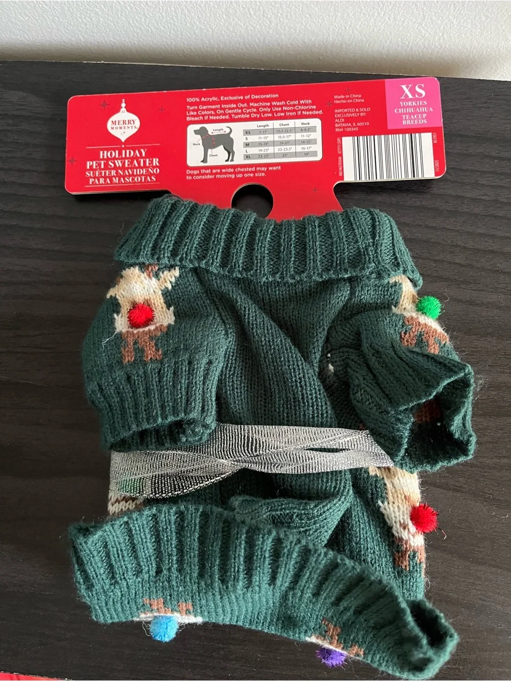 Green Reindeer Holiday Dog Sweater - XS